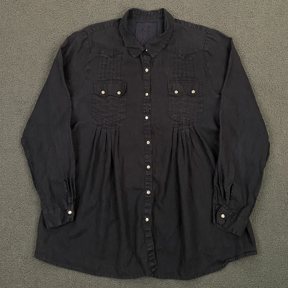 Pete & Greta Johnny Was Top size Large‎ Blue Western Linen Pin Tuck Pearl Snap